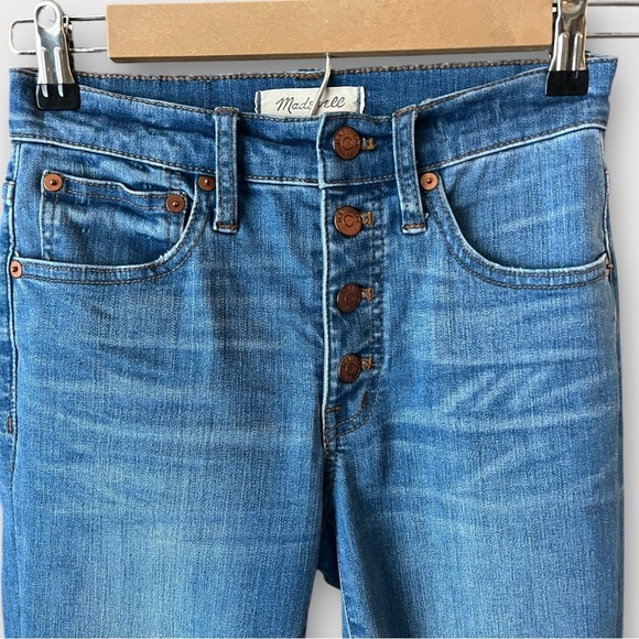 Madewell Cali Demi Boot Blue Denim Distressed Stretch Button Fly Jeans Size 23 - Picture 3 of 9